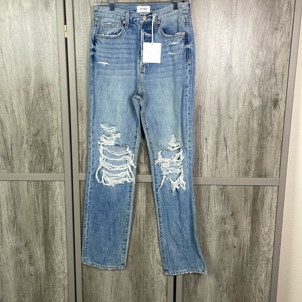 New! Revolve Pistola Cassie Distressed Super High Rise Straight Jeans Women's 26